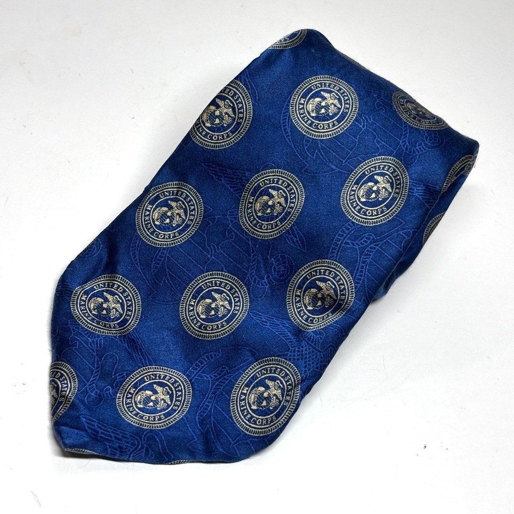 Salties Designs USMC Necktie Mens OS Blue Silk Marine Corps Seal EGA Military